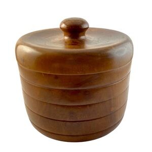 Vintage Wooden Lidded Jar Turned Wood Farmhouse Mid Century Storage
